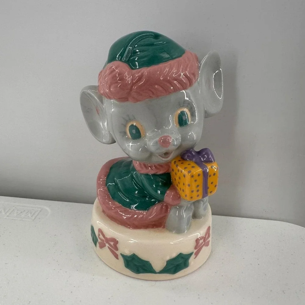 Vintage Christmas Ceramic Mouse‎ Figurine 7